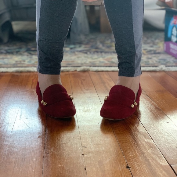 Red Suede Gold Hardware Loafers - Picture 2 of 6
